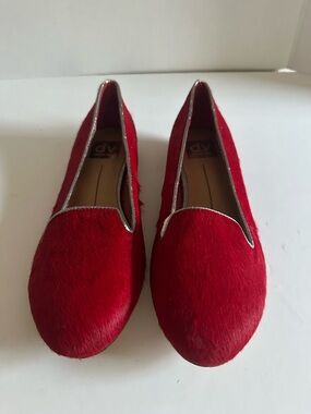 DV by Dolce Vita Red Velvet-Look Slip-On Loafers with Silver Trim